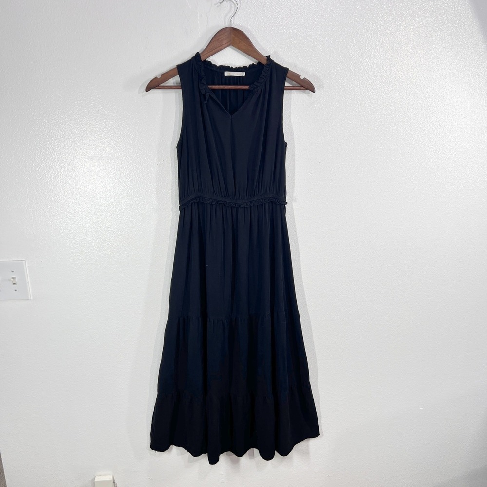 KIRUNDO Women's Black Sleeveless Tiered Midi Dress Smocked Waist Size Small